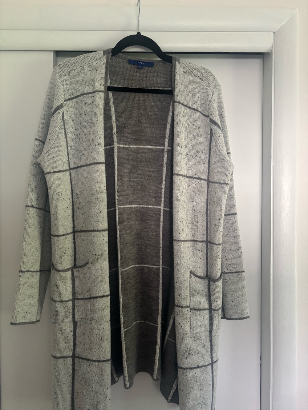 Apt. 9 Gray Windowpane Open-Front Cardigan